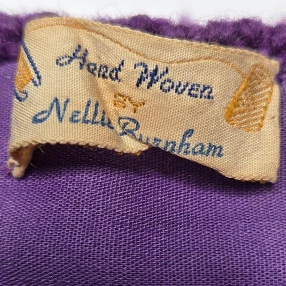 Vintage Hand Woven Purple Yarn Fringe Bag Nellie Burnham Boho Textile Purse 70s - Picture 3 of 14